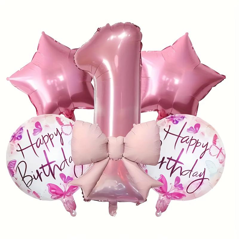 6pcs Happy Birthday Bow Tie Foil Balloons 32inch Pink Number 1-9 Balloons for Kids Girls Birthday Anniversary Party Decora Gift