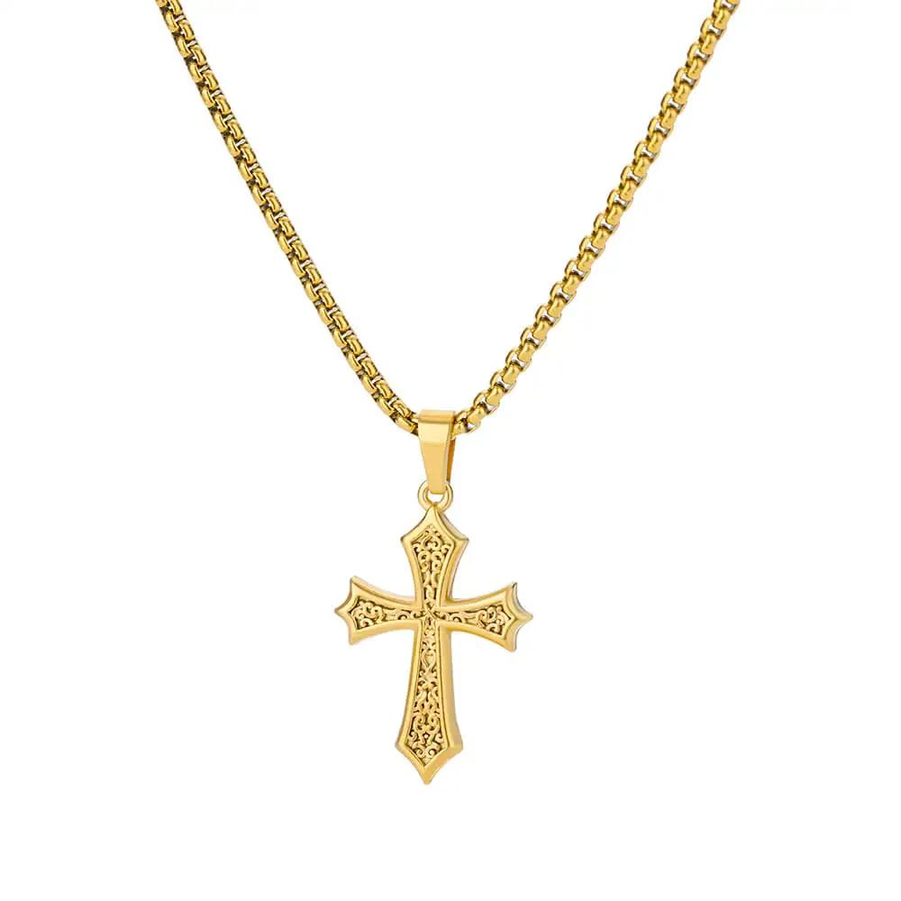 Stainless Steel Cross Necklace For Women Gold Chain Cross Pendant Necklaces Retro Religion Jewelry Gift Bijoux Femme