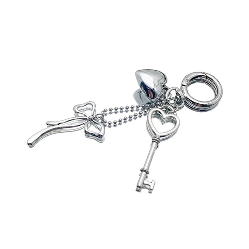 Elegant Metal Heart Keychain Bowknot Charm Unique Key Jewelry Fashion Accessory Fashionable Bag Pendant for Daily