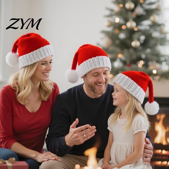 Matching Holiday Headwear for Parents Children Santa Hat, Red Knitted Christmas Hat Kids Adults, Soft Ceremonial Gifts Family Winter Xmas Party