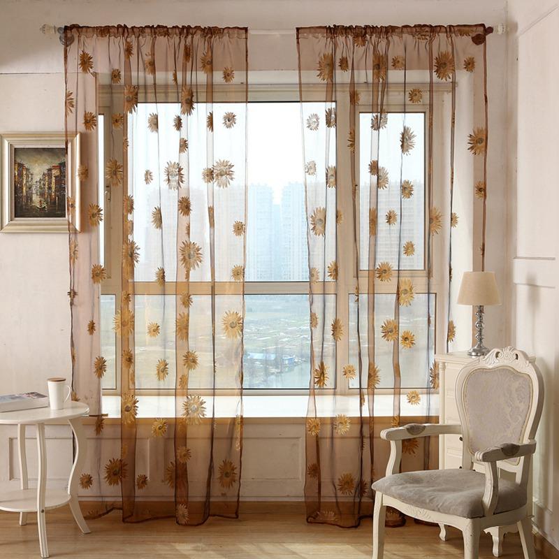 100x200cm Sunflower Printed Tulle Curtains Home Living Room Window Panels Drapes Sheer Voile Tulle Home Window Decorations
