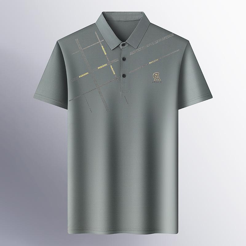 

Новая мужская футболка среднего возраста с короткими рукавами и лацканами, деловая повседневная мужская летняя свободная и тонкая мужская футболка с половиной рукава XL