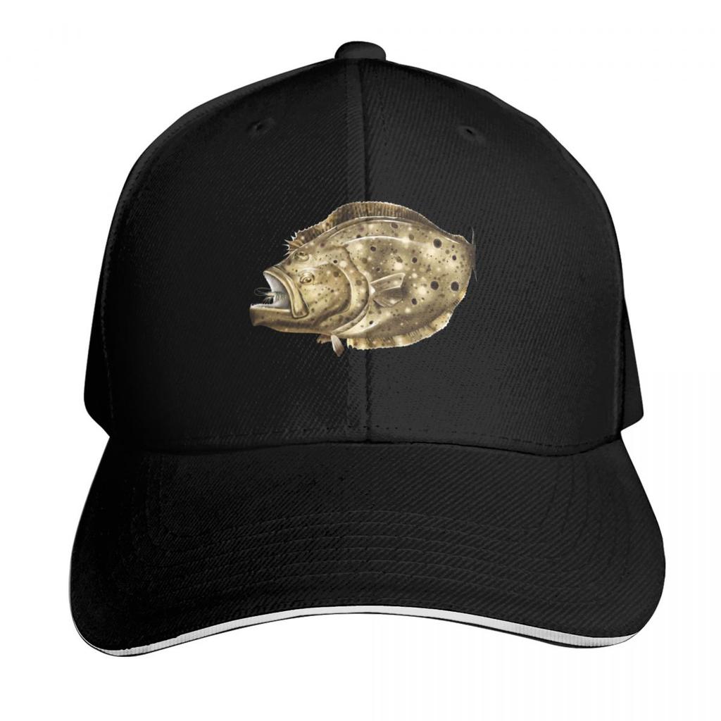 Flounder Striking a Shrimp Baseball Cap Cotton Twill Breathable Contrast Two Tone Brim Snapback Flat Bill