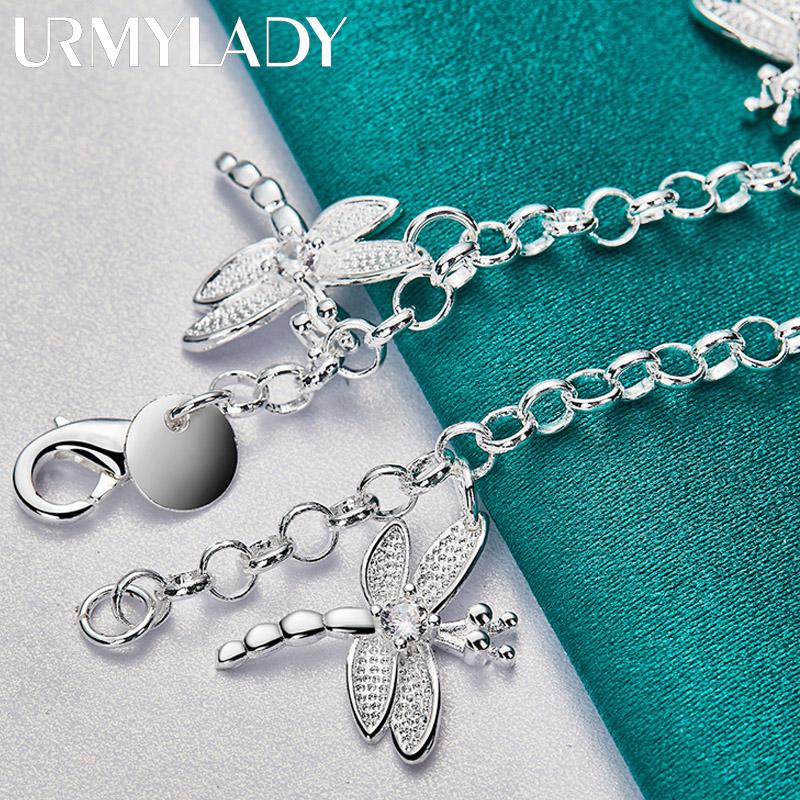 925 Sterling Silver Dragonfly Zircon Pendant Bracelet For Women Wedding Engagement Party Fashion Jewelry
