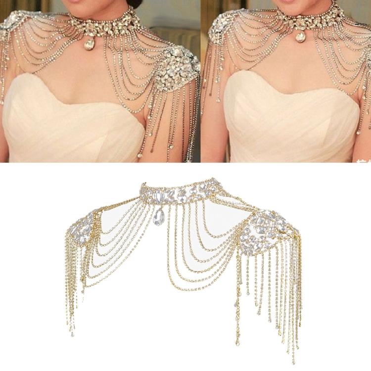 Metalowa Łańcuszkowa Bransoleta na Ramię z Kryształowymi Frędzlami Wielofunkcyjny Łańcuch na Ramię/Ciało Łańcuch na Plecy Odpowiedni na Wesele i Modne Stylizacje