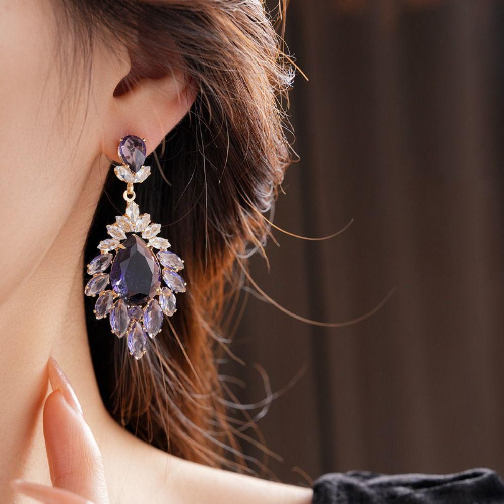 Light Luxury Vintage Crystal Earrings Exaggerated Ear Jewelry Rhinestone Drop Earrings  Party