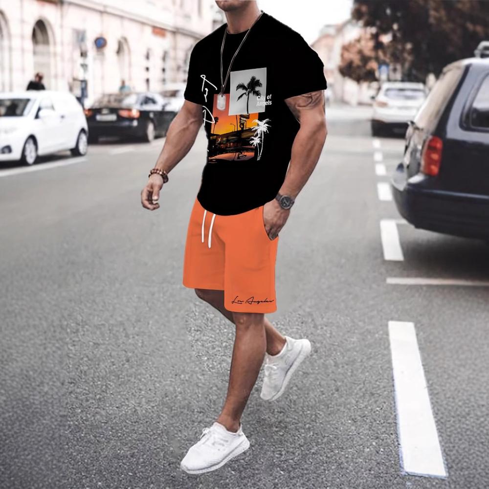 Herren Kurzarm-Shorts-Set Lässiger Mode-Sportanzug Einfache Bequeme Unisex Sportbekleidung