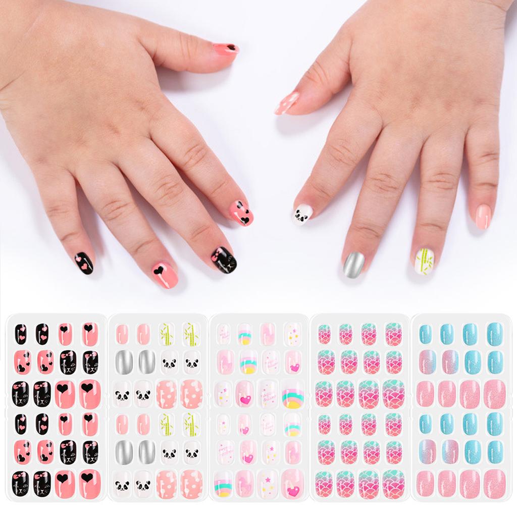 120Pcs Set Cute False Nails Full Cover Nail Tips for Children DIY Nail Art Kids Gift