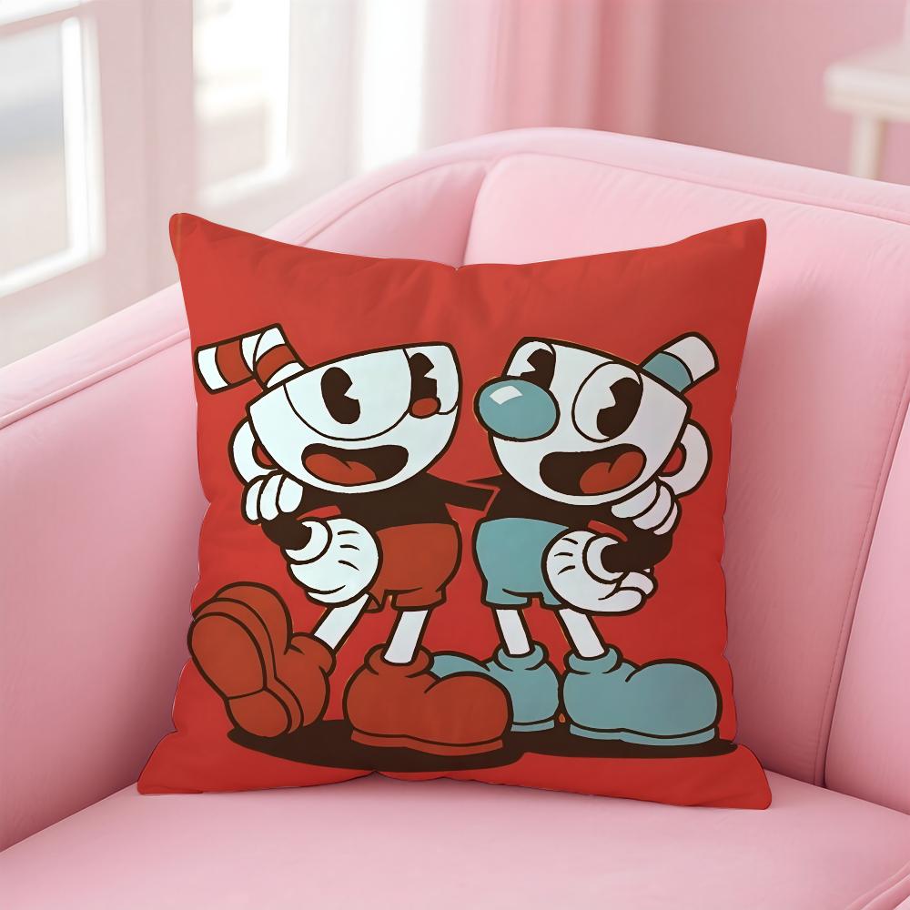 Classic Game Cuphead Cute Pillow Case Anti-Dustmite Pillowcase Invisible Zipper Silky Short Plush Sofa Cushion Cover