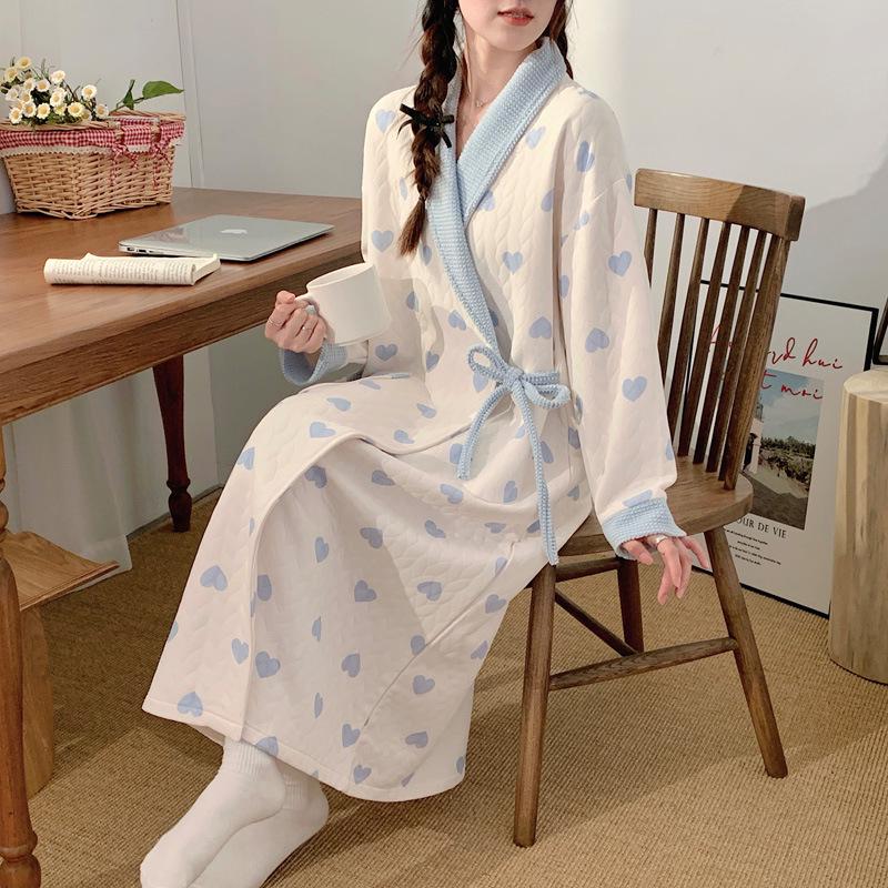 New Style Air Cotton Maternity Nursing Nightdress – Long Sleeve, Suitable for Autumn/Winter, Perfect for Postpartum/Breastfeeding