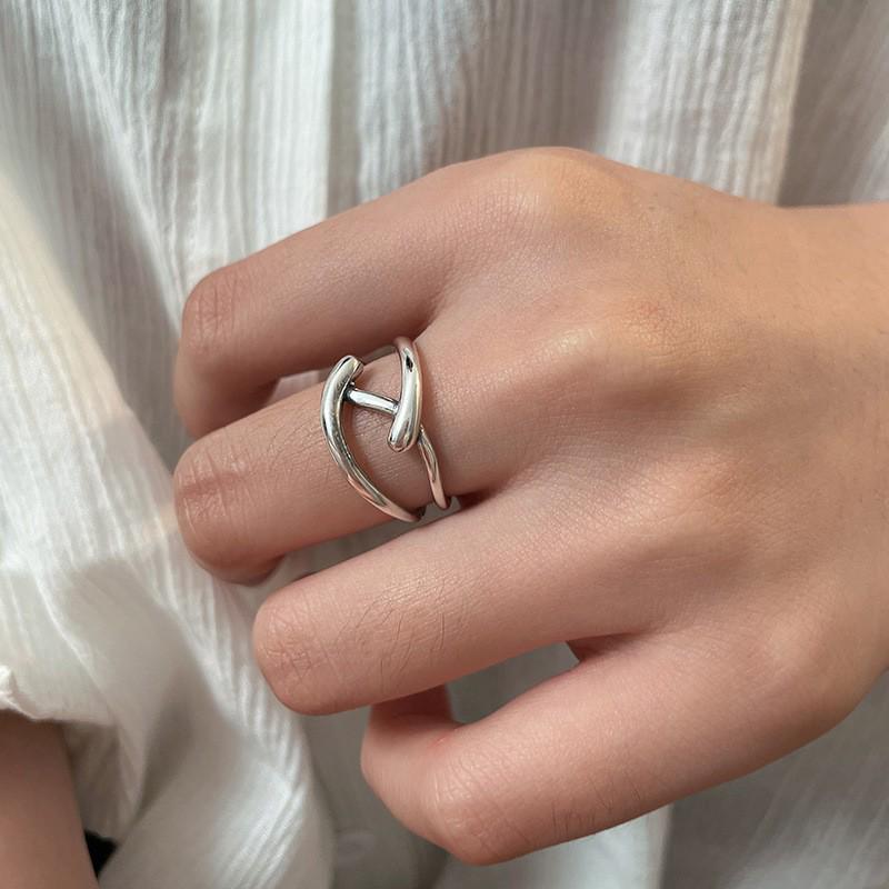 Korean Style S925 Silver Plated Geometric Open Finger Ring - Women's Vintage Hip Hop Jewelry for Index or Pinky Finger.