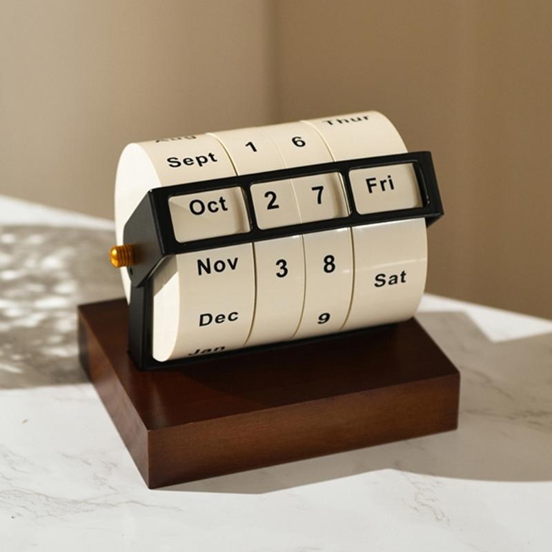 Rotating Calendar Decorative Calendar Desk Calendar Wood Calendar Office Supplies for Farmhouse Household