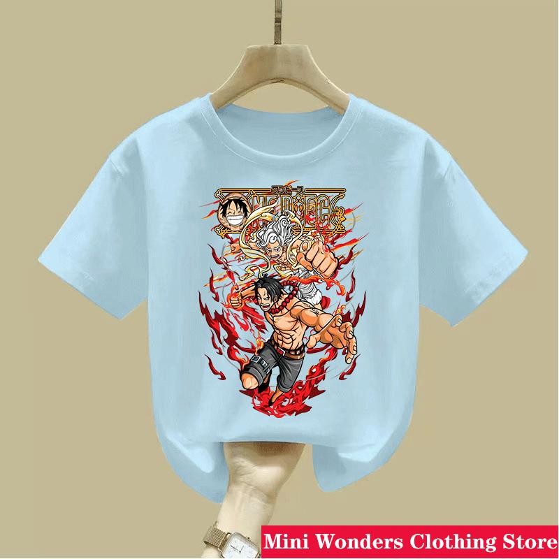 New One Pieces Luffy Summer Short Sleeve Anime Printed Tshirt Children Summer Cool Streetwear Boy Girl Kids Short Sleeve Tops