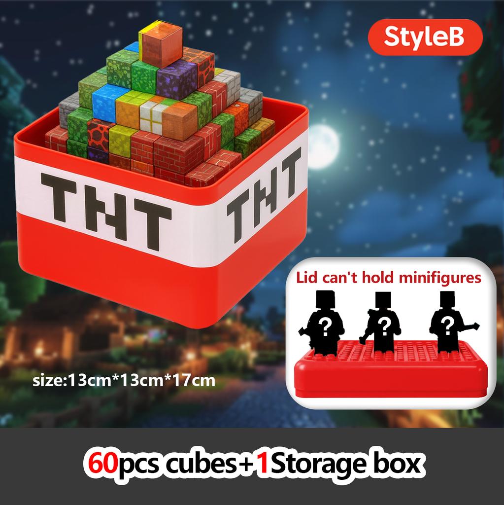 Magnetic Building Blocks Toy Storage Box Set Can Hold Figures Magnet Cube Pixel Style Model Baseplate Toys Children 2025 Gift