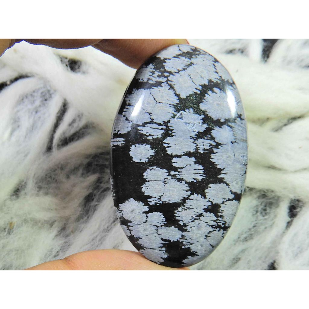 50Cts. Natürlicher Schneeflockenobsidian Lose Edelstein Ovaler Cabochon 26X45X06MM SK-2817