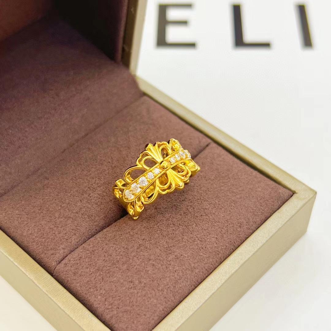 Gold Plated Cross Ring with Zircon Inlay: Stylish, Versatile, Retro, and Adjustable