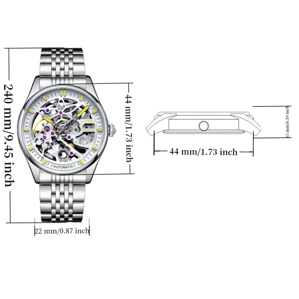 Luxury Men's Skeleton Automatic Mechanical Watch Stainless Steel Bracelet Hollow Self-Winding Wrist Watch Luminous Analog Dress Watch for Men