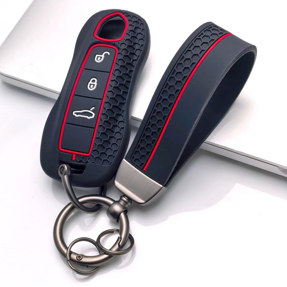 Key Cover for Porsche Cayenne Macan Panamera Boxster 718 911 Cayman with Keychain Anti-Scratch Guard Shockproof Protection Soft Grip Texture