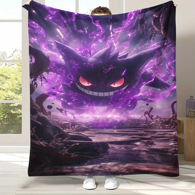 

Gengar Pokemon Cartoon Ectoplasma Flannel Blanket,Ultra Soft Warm Plush Throw for Home Bedroom Bed Sofa Cover Picnic gift 75x90cm