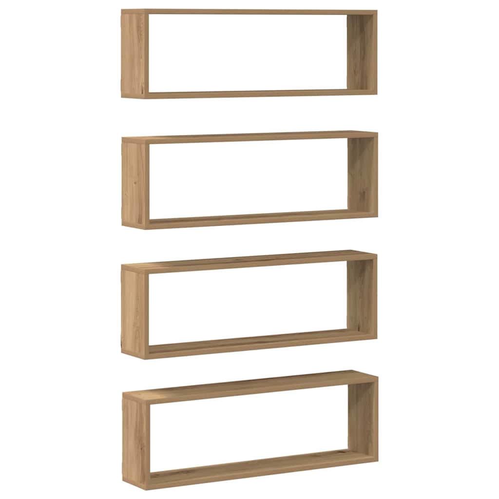 Wall Shelves with Shelf 4 Pcs Rustic Oak Design 80 X 15 X 26 Cm