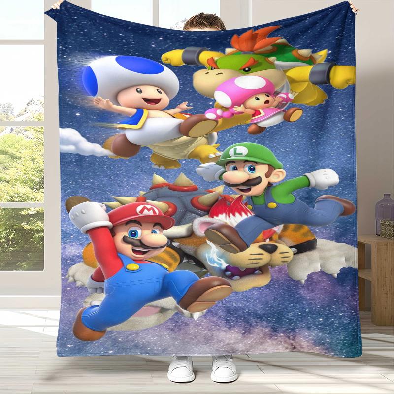 Retro M-Mario Bros Game Cartoon Flannel Blanket,Ultra Soft Warm Plush Throw for Home Bedroom Bed Sofa Cover Camping Picnic gift