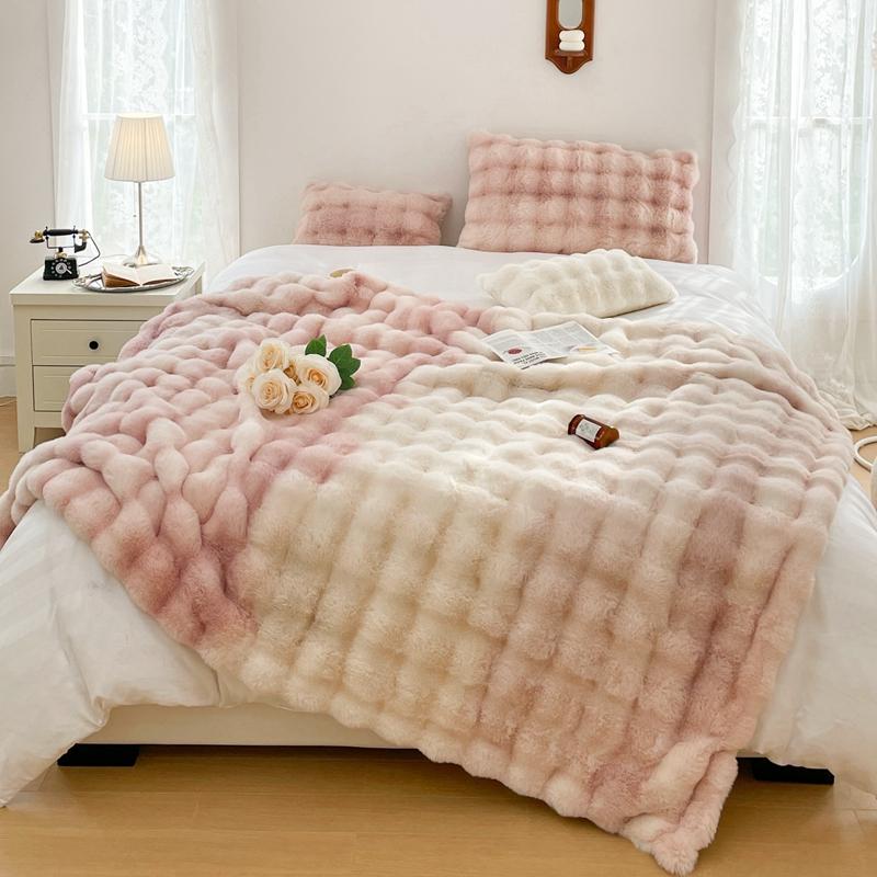Luxury Double Layer Rabbit Fur Blanket Winter Thick Warm Fluffy Faux Fur Throws Blankets for Sofa Tie-Dye Soft Plush Bed Blanket