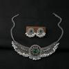 Micro Inlaid Personalized Pearl Earrings Two-piece Set, Exaggerated Ethnic Style Flower Shaped Pendant Jewelry Set