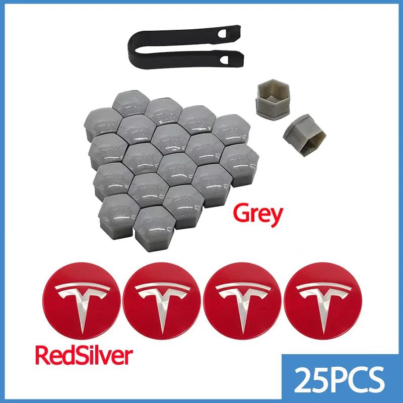 Wheel Center Hub Caps for Tesla Model 3 Y S X 25pcs 29pcs Car Valve Cap Tire Lug Nut Protective Covers Modified Decoration