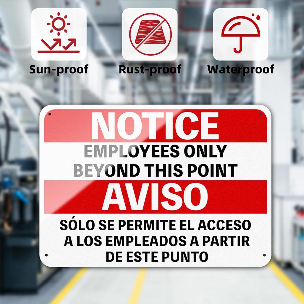 2 PCS Employees only Sign Bilingual 9.6x7 inch, Employee only Signs for Doors Aluminum, Employees only Beyond this Point Sign Reflective, Horizontal