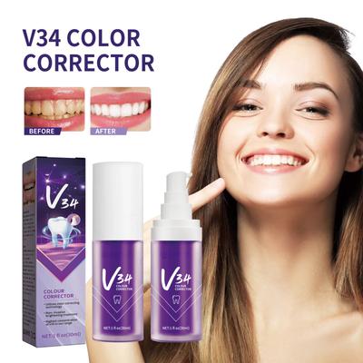 V34 Color Corrector Tandpasta 30ml Tänder Mus Ta bort plack Tandsten Fräscha Andning Munhygien Gula tänder