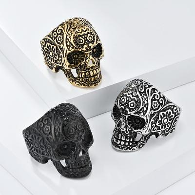 Vintage Punk Skull Stainless Steel Ring for Men Hiohop Ghost Titanium Birthday Party Jewellery Accessories