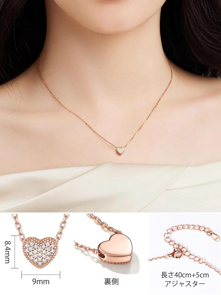 [ChicSilver] Heart Necklace for Women, Pink Gold, Zirconia Pave, Cute, Popular Accessory