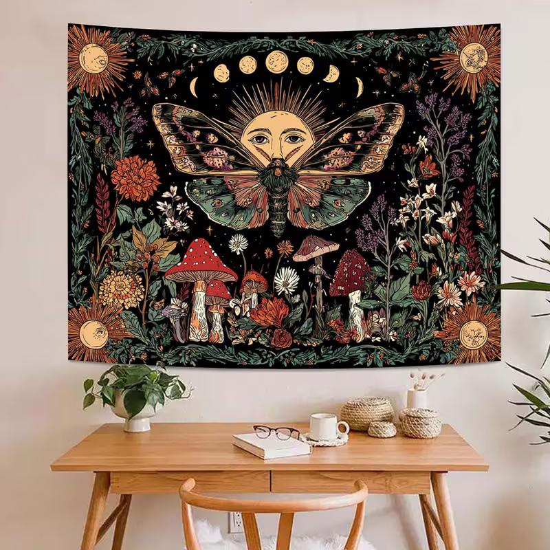 2D Moth Moon Phase Tapestry Sun Floral Mushroom Wall Hanging Decor