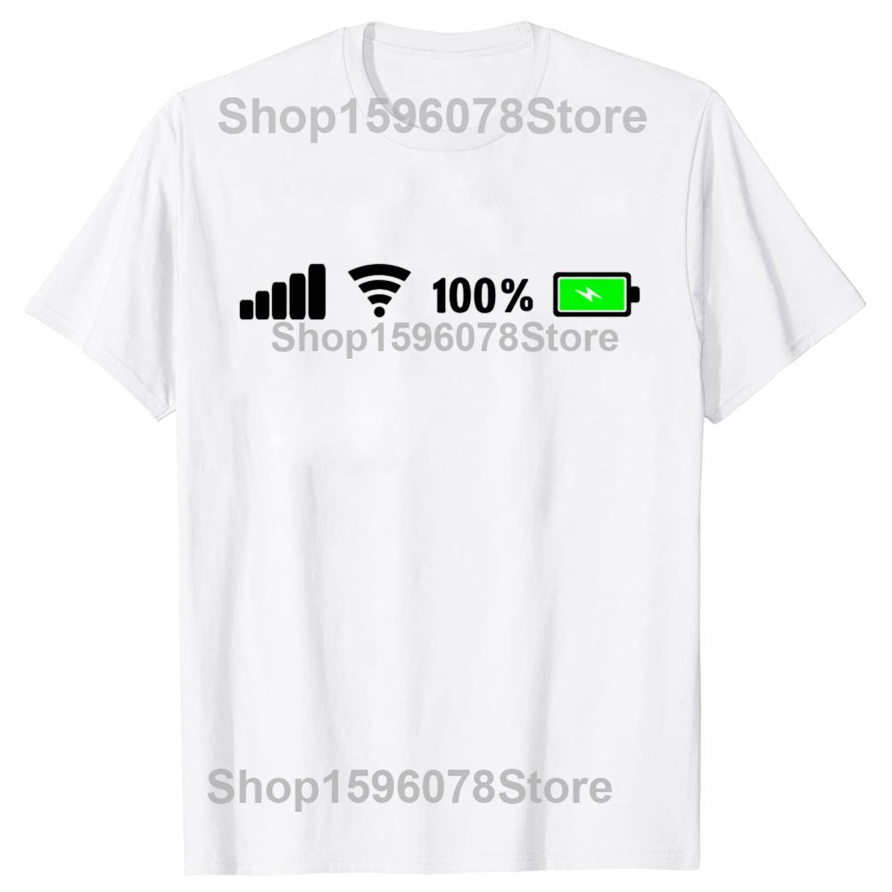 Funny Signal Wifi Battery Graphic 100% Cotton T-shirts Men Women's Fashion Casual Tshirt Loose Oversized Streetwear T Shirt