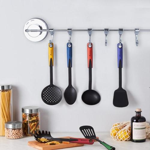Yanuki Kitchen Tool Hooks, 7-Hook Kitchen Rack with Suction Cups, Strong, 40cm, Waterproof and Rustproof, Wall-Mounted, No Drilling Required, Cookware