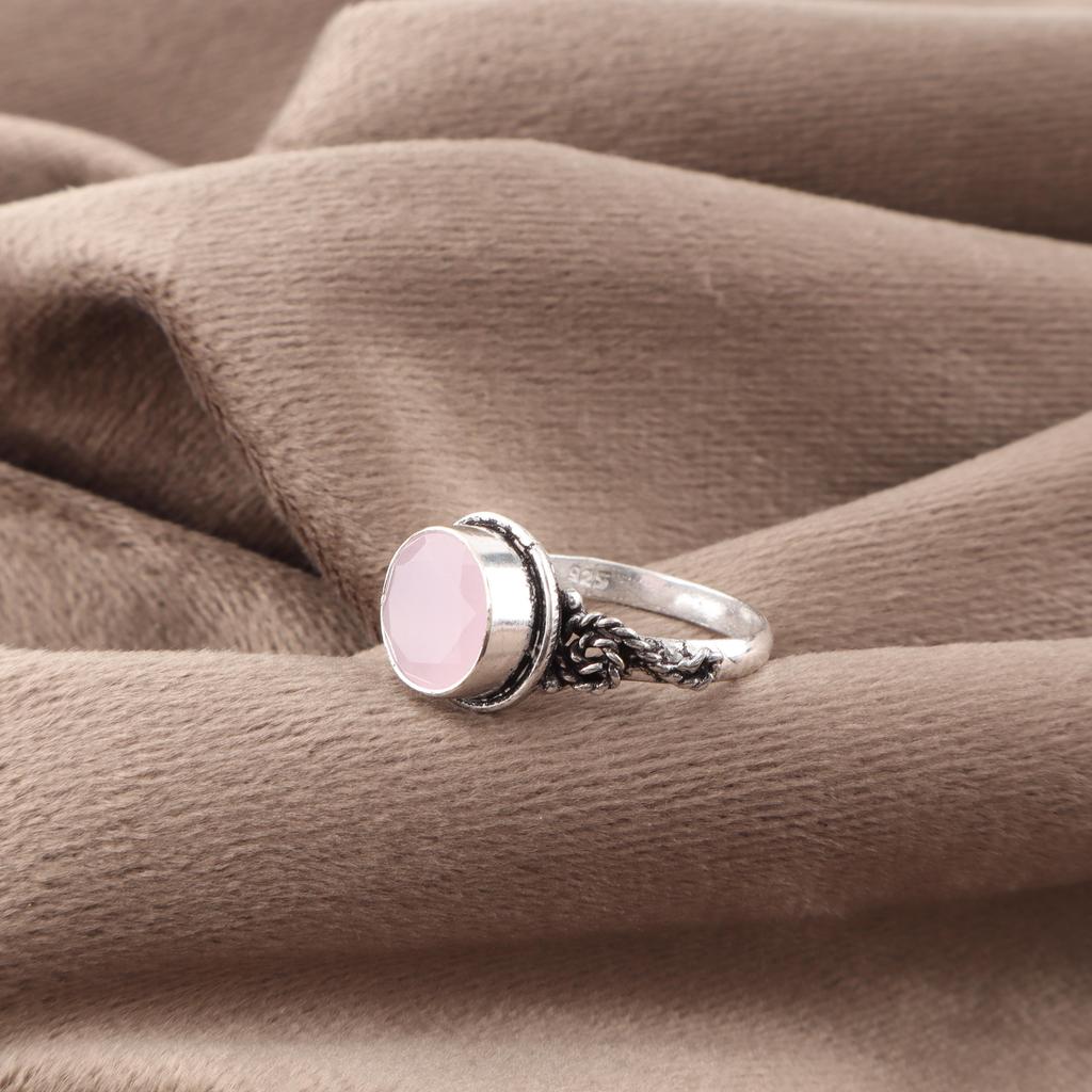 Rose Chalcedony Gemstone Jewelry, 925 Sterling Silver Ring Jewelry, Handmade Gorgeous Ring Gift For Women
