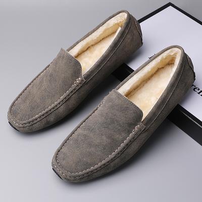 Warm Winter Loafers Shoes Fashion Snow Slip On Shoes New Comfy Men's Driving Flats Genuine Leather Male Casual Shoes Moccasins