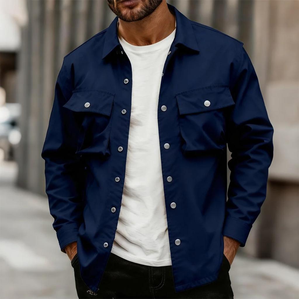 Mens Shirt Jacket Casual Button Up Shirts Long Sleeve Lightweight Shacket With Flap Pockets