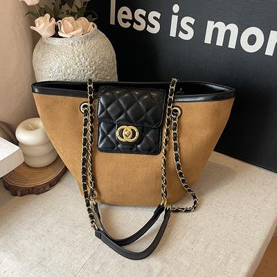 Rhombus Chain Bag, Hand Carry Vegetable Basket, Large Capacity, Fashionable Matte Texture Commuter Underarm Shoulder Bag