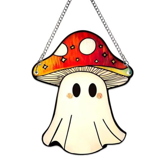 Halloween Cute Ghost Suncatcher Stained Glass Style Acrylic Window Hanging Ghost Light Catcher for Window Wall Decor