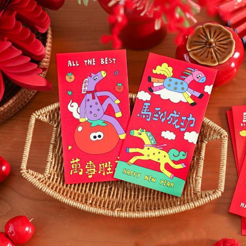 6Pcs/Set Traditional 2026 Horse Year Red Envelope Paper Chinese New Year Envelope  Birthday Gift