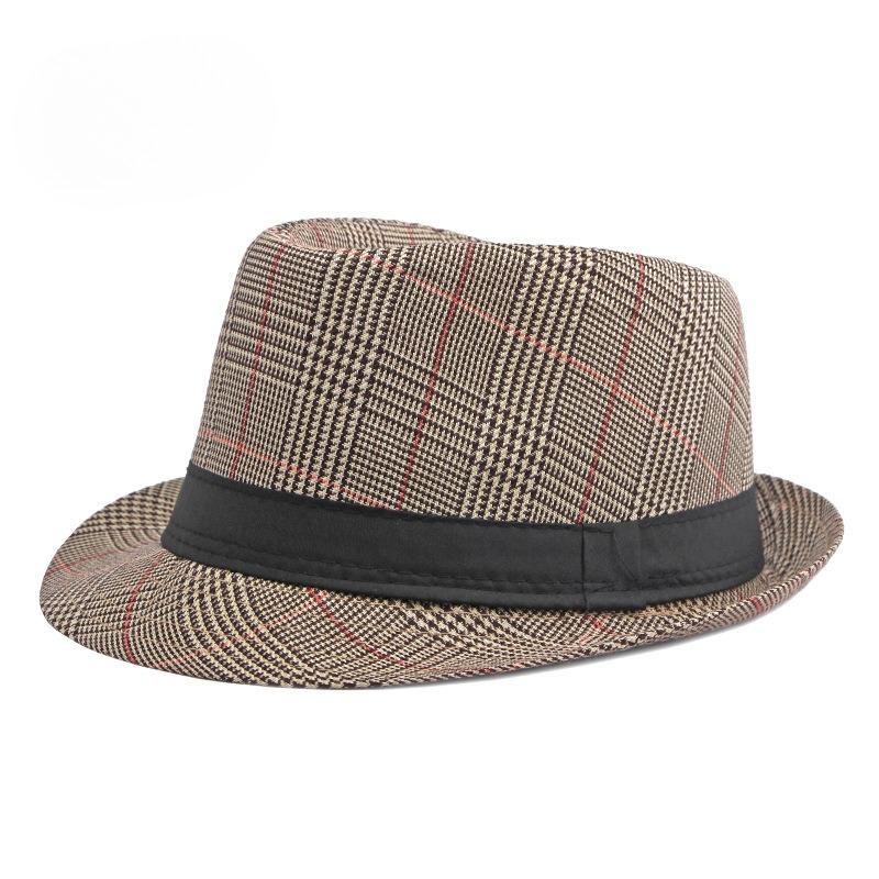 British Style Plaid Fedora Hat for Men Spring Summer Retro Jazz Hat Vintage Gentleman Trilby Cap Sun Protection Casual Beach Hat