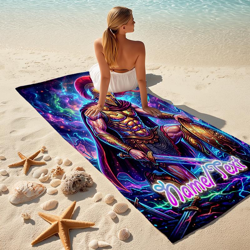 1PC Custom Name "Gladiator's Cosmic Battle" Beach Towel Highly Absorbent And Sand-Resistant Towel for Swimming, Pool, Yoga, And Travel Lightweight