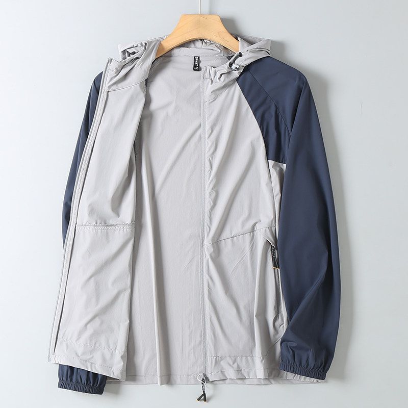 Export Surplus Outdoor Lightweight Breathable Summer Hooded Color-Block Ice Silk Sun Protection Skin Jacket