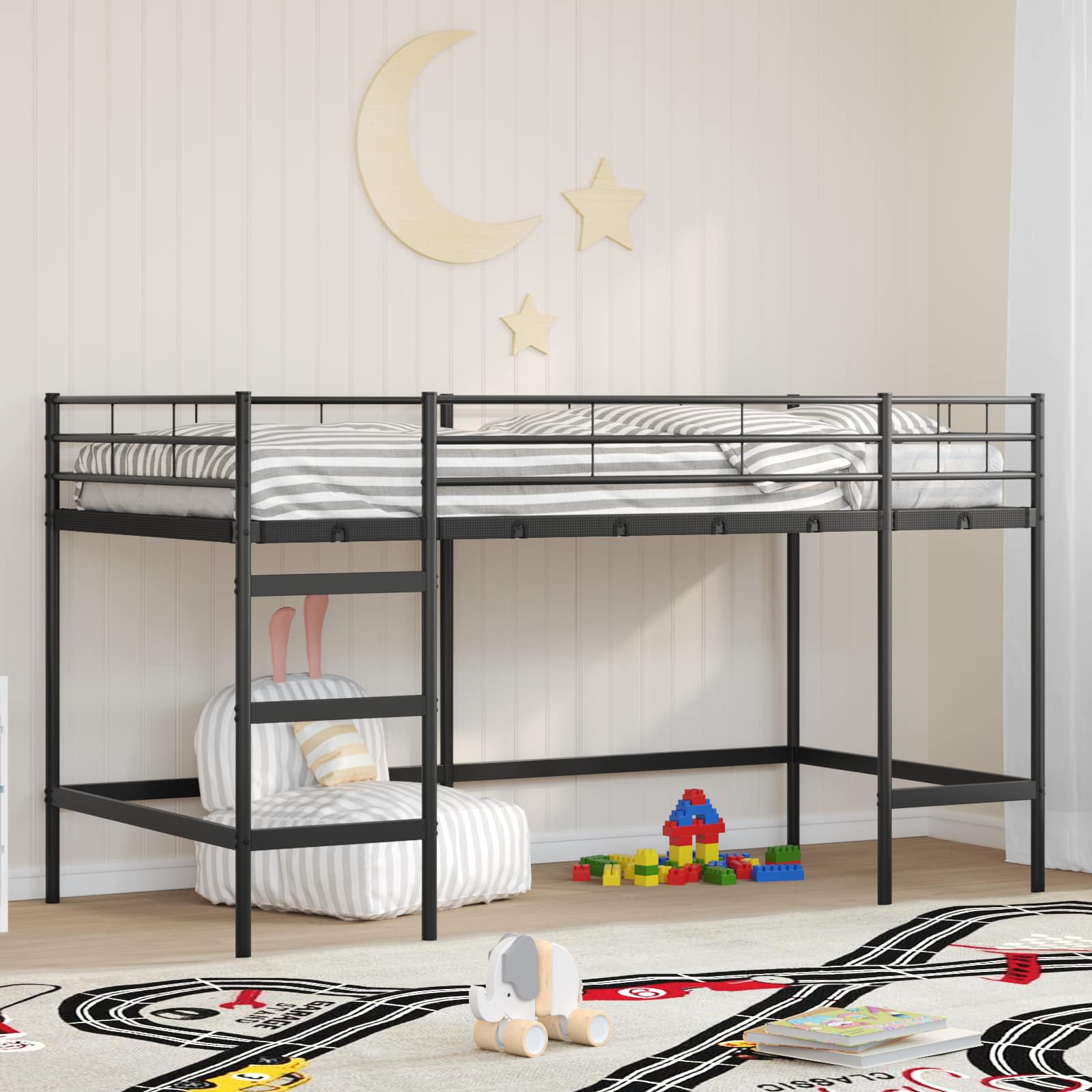Kinder Hochbett Schwarz 79,5 x 200 cm Stahl