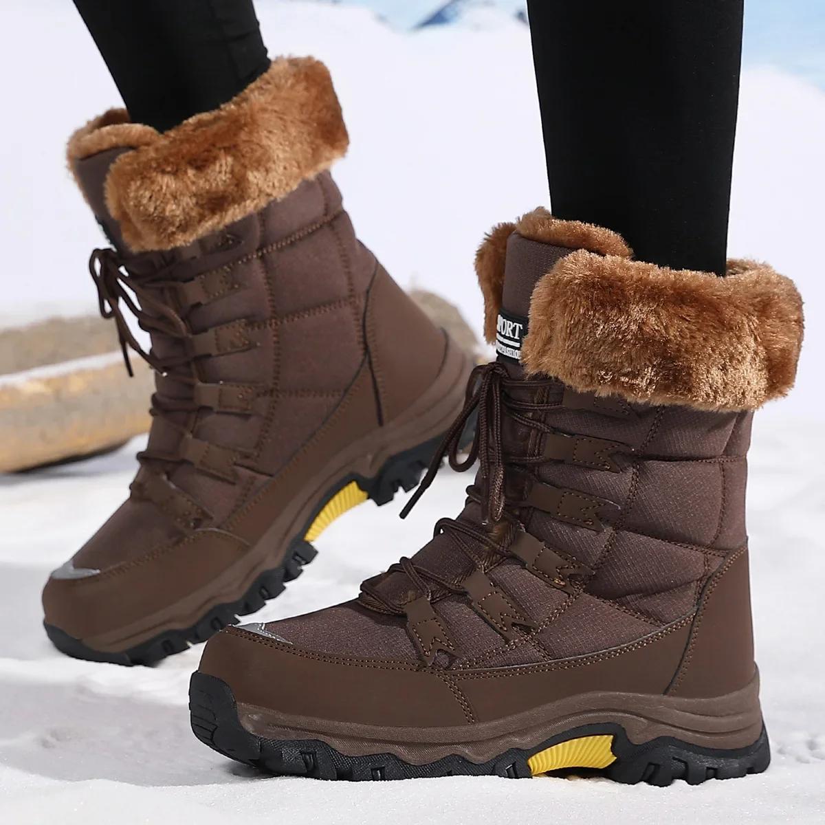 

Fashion New Women Cotton Shoes Waterproof and Cold Proof Keep Warm Long Boots for Women Outdoor with Thick Velvet and Warmth Snow Boots 42 коричневый