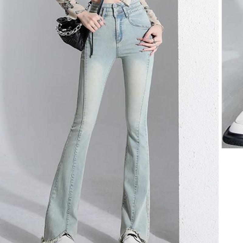 

Джинсы женские нового стиля, узкие, с высокой посадкой, облегающие, из денима, с микро-клешем, на весну и осень XXL