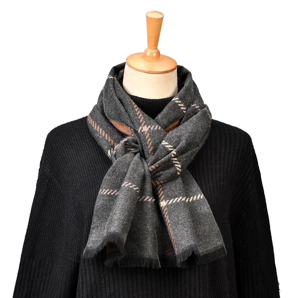 Winter Men Strip Printed Pashmina Scarf Plaid Wool Shawls Luxury Warmer Muffler Soft Scarves Cashmere Like Fringes Scarf