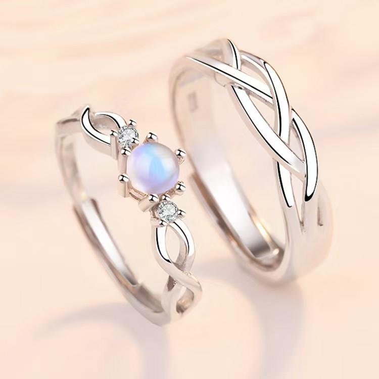 Moonlight Lover Moonstone Couple Rings: Fashionable Valentine's Day Open Adjustable Gift