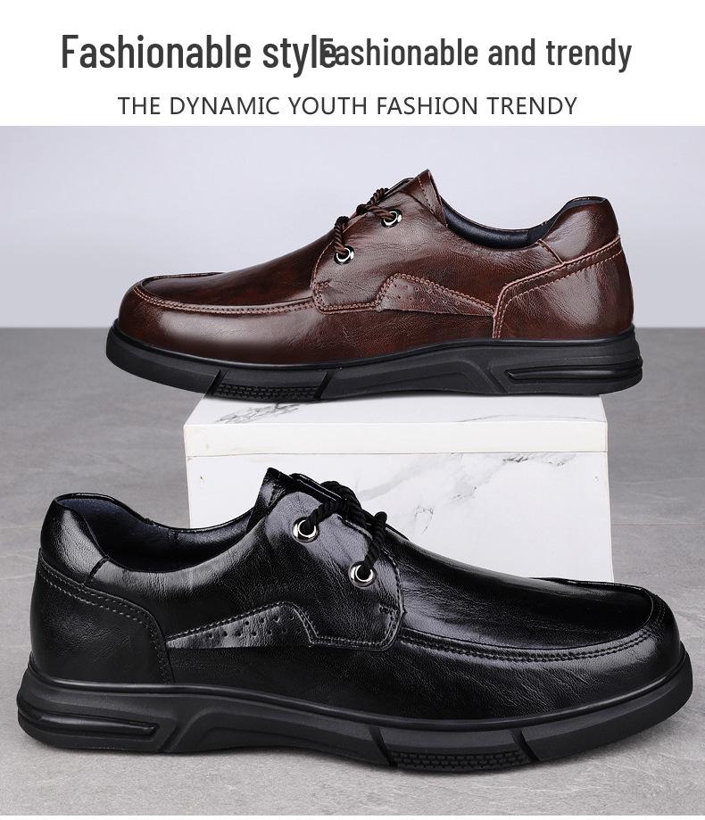 Men's Spring Low-Top Leather Lace-up Casual Shoes - Round Toe & Flat Sole